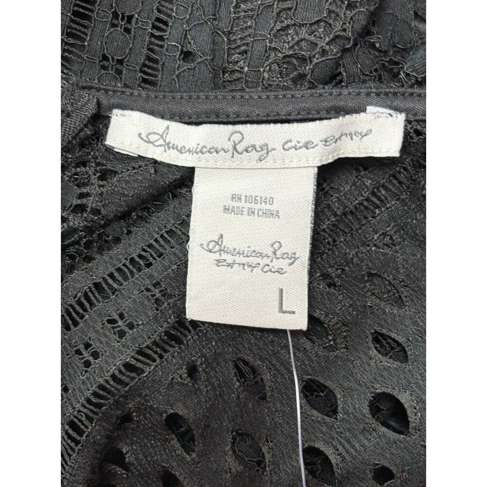 American Rag Cie Lace Eyelet Dress Women’s Size Large Classic Black Lined - Picture 4 of 11